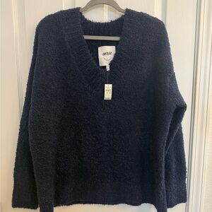 Aerie Teddy Boucle Navy Sweater